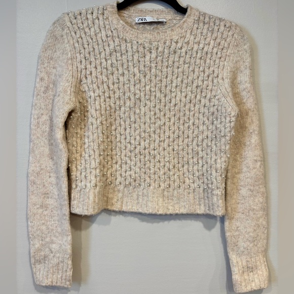 Zara Sweaters - Zara Pearl Embellished Wool Blend Sweater Size Small